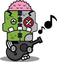 personnage de dessin animé costume illustration vectorielle mascotte de poupée zombie mignonne jouant de la guitare vecteur