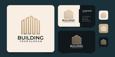 bâtiment immobilier logo design luxe créatif simple avec forme géométrique et carte de visite vecteur