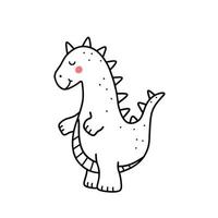 mignon dinosaure souriant isolé sur fond blanc. illustration vectorielle dessinée à la main dans un style doodle. parfait pour les cartes, logo, décorations. personnage de dessin animé. vecteur