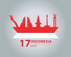fête de l'indépendance de l'indonésie simple avec point de repère et drapeau vecteur