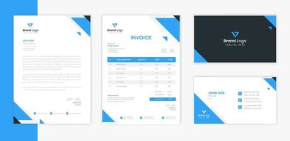 modèle de conception de papeterie d'affaires bleu avec papier à en-tête créatif, facture et mise en page de carte de visite vecteur