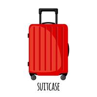 valise de voyage à roulettes dans un style plat isolé sur fond blanc. icône de bagage rouge pour le voyage, le tourisme, le voyage ou les vacances d'été. vecteur