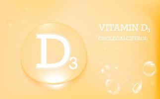 vitamine d3, cholécalciférol, gouttes d'eau sur fond médical orange. les soins de la peau et les enfants jusqu'à deux ans. illustration vectorielle vecteur