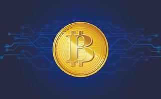 bitcoin, pièce d'or de crypto-monnaie, symbole de jeton. technologie de découverte en ligne numérique du marché boursier. fond d'affaires bleu. illustration vectorielle vecteur