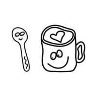 ensemble tasse et cuillère doodle vecteur