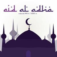 eid al-adha avec tête de chèvre, mosquée, étoiles de lune et lanternes. adapté aux bannières, affiches, brochures, modèles de brochures de vente vecteur