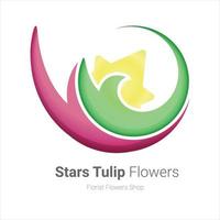 fleuriste fleurs boutique style logo combinaison lune, étoiles et fleurs de tulipe vecteur