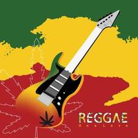 guitare électrique à gradient jamaïcain avec contour de marijuana, fond de reggae et un reggae d'amour vecteur