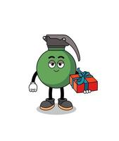 illustration de mascotte de grenade donnant un cadeau vecteur