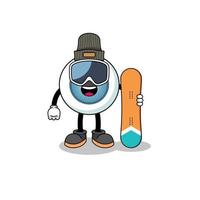 mascotte, dessin animé, de, globe oculaire, snowboarder, joueur vecteur