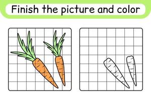 compléter l'image carotte. copier l'image et la couleur. terminer l'image. livre de coloriage. jeu d'exercices de dessin éducatif pour les enfants vecteur