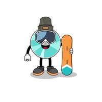 caricature de mascotte de lecteur de snowboard à disque optique vecteur