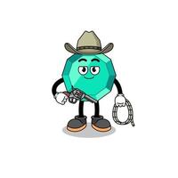 mascotte de personnage de pierre précieuse émeraude en tant que cow-boy vecteur