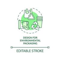 conception pour l'icône de concept vert d'emballage environnemental. illustration de ligne mince d'idée abstraite d'écologie industrielle. dessin de contour isolé. trait modifiable. vecteur