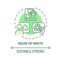 réutilisation de l'icône de concept vert de déchets. recyclage des matériaux. option de production plus propre idée abstraite illustration de ligne mince. dessin de contour isolé. trait modifiable. vecteur