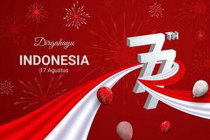texte indonésien décoré de drapeaux et de ballons vecteur
