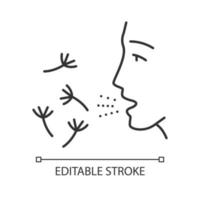 icône linéaire d'allergie d'été. fièvre des foins. maladie saisonnière. réaction allergique au pollen. inhalation d'allergènes. illustration de la ligne mince. symbole de contour. dessin de contour isolé de vecteur. trait modifiable vecteur