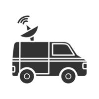icône de glyphe de van de nouvelles. camion satellite. télédiffusion à distance. symbole de la silhouette. espace négatif. illustration vectorielle isolée vecteur