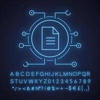 icône de lumière néon de document Web. fichier numérique. signe lumineux avec alphabet, chiffres et symboles. illustration vectorielle isolée vecteur