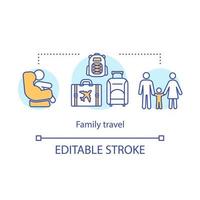 icône de concept de voyage en famille. illustration de fine ligne d'idée de voyage. visites de la ville. activités adaptées aux enfants. voyage en famille. dessin de contour isolé de vecteur. trait modifiable vecteur