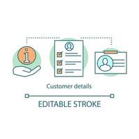 icône de concept de détails client. illustration de la ligne mince de l'idée de base de données actuelle. identité du client. informations commerciales. logiciel GRC. dessin de contour isolé de vecteur. trait modifiable vecteur