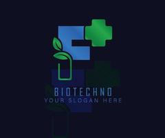 logo biotechnologique avec lettre de feuille à base de plantes f. modèle de vecteur de logo à base de plantes. logo à base de plantes médicales.