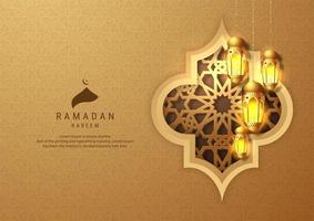 ramadan kareem lanternes suspendues en or sur fond en relief vecteur