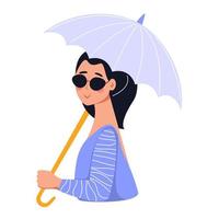 femme protégée par un parapluie de la lumière ultraviolette. protection uv pour la peau. illustration vectorielle isolée.