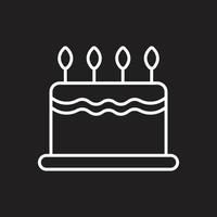 eps10 icône de ligne de gâteau vecteur blanc isolée sur fond noir. gâteau avec symbole de contour de bougies dans un style moderne simple et plat pour la conception, le logo, le pictogramme et l'application mobile de votre site Web