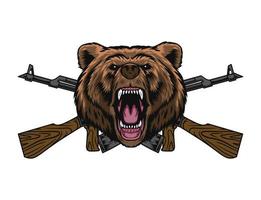 tête d'ours et illustration ak47 vecteur