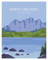 parc national des cascades du nord à washington états-unis affiche de voyage illustration vectorielle vecteur