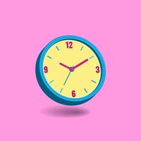 horloge murale analogique isolée sur fond rose pastel. notion de temps. conception minimale pour la bannière, le dépliant, l'affiche, le site Web. illustration vectorielle 3d vecteur