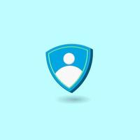 bouclier bleu avec icône utilisateur isolé sur fond de couleur pastel. conception minimale pour la sécurité des données sur Internet. illustration vectorielle 3d créative vecteur