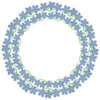 couronne de myosotis, bordure de fleurs sous la forme d'un cadre rond pour le design vecteur