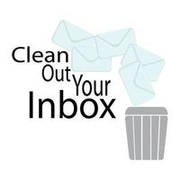 nettoyez votre boîte de réception, vos lettres et votre silhouette de panier, votre concept de nettoyage de spam ou de courrier indésirable vecteur