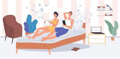 famille couple gadget numérique dépendance à internet vecteur