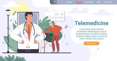 télémédecine pour la page de destination médicale des personnes âgées vecteur