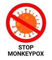 arrêter le symbole vectoriel monkeypox sur fond blanc. arrêter l'icône du virus monkeypox. bannière de sensibilisation et d'alerte contre la propagation de la maladie.