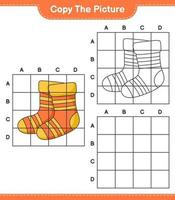 copiez l'image, copiez l'image des chaussettes en utilisant des lignes de grille. jeu éducatif pour enfants, feuille de calcul imprimable, illustration vectorielle vecteur