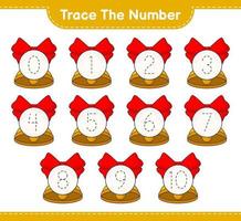 tracer le numéro. numéro de traçage avec cloche de noël. jeu éducatif pour enfants, feuille de calcul imprimable, illustration vectorielle vecteur