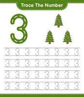 tracer le numéro. numéro de suivi avec arbre de Noël. jeu éducatif pour enfants, feuille de calcul imprimable, illustration vectorielle vecteur