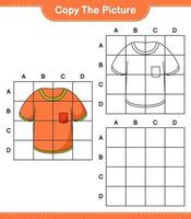 copiez l'image, copiez l'image du t-shirt en utilisant les lignes de la grille. jeu éducatif pour enfants, feuille de calcul imprimable, illustration vectorielle vecteur