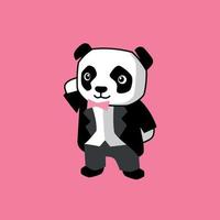 adorable petit panda portant un modèle de logo de vêtements de costume vecteur