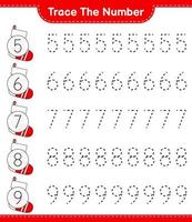 tracer le numéro. numéro de suivi avec chaussette de noël. jeu éducatif pour enfants, feuille de calcul imprimable, illustration vectorielle vecteur