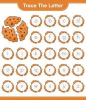 tracer la lettre. traçage alphabet lettre avec cookie. jeu éducatif pour enfants, feuille de calcul imprimable, illustration vectorielle vecteur