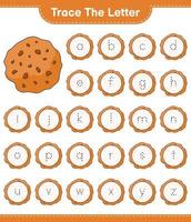 tracer la lettre. traçage alphabet lettre avec cookie. jeu éducatif pour enfants, feuille de calcul imprimable, illustration vectorielle vecteur