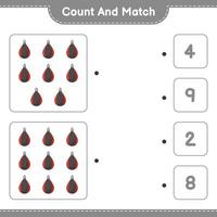 compter et faire correspondre, compter le nombre de sac de boxe et faire correspondre les bons numéros. jeu éducatif pour enfants, feuille de calcul imprimable, illustration vectorielle vecteur