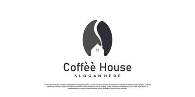 création de logo de café avec maison à l'intérieur du vecteur premium