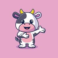 vache mignonne dans l'illustration d'icône de vecteur de dessin animé de geste de bienvenue. nature animale icône concept isolé vecteur premium