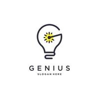 création de logo de génie avec lampe et lettre g concept vecteur premium